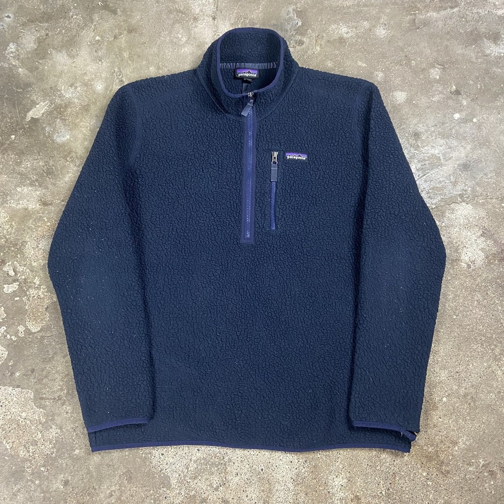 Patagonia Retro Pile 1/4 Zip Fleece Size XL Blue Mock Neck Pullover 22810FA18